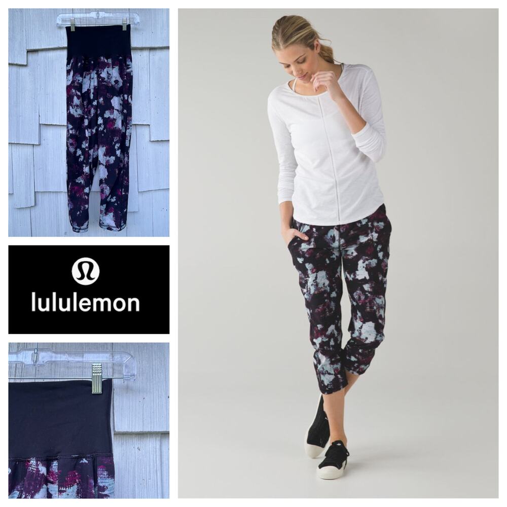 Lululemon Tranquil Crop Kara Blossom Multi/Black High Waist Cropped Pants Size 2